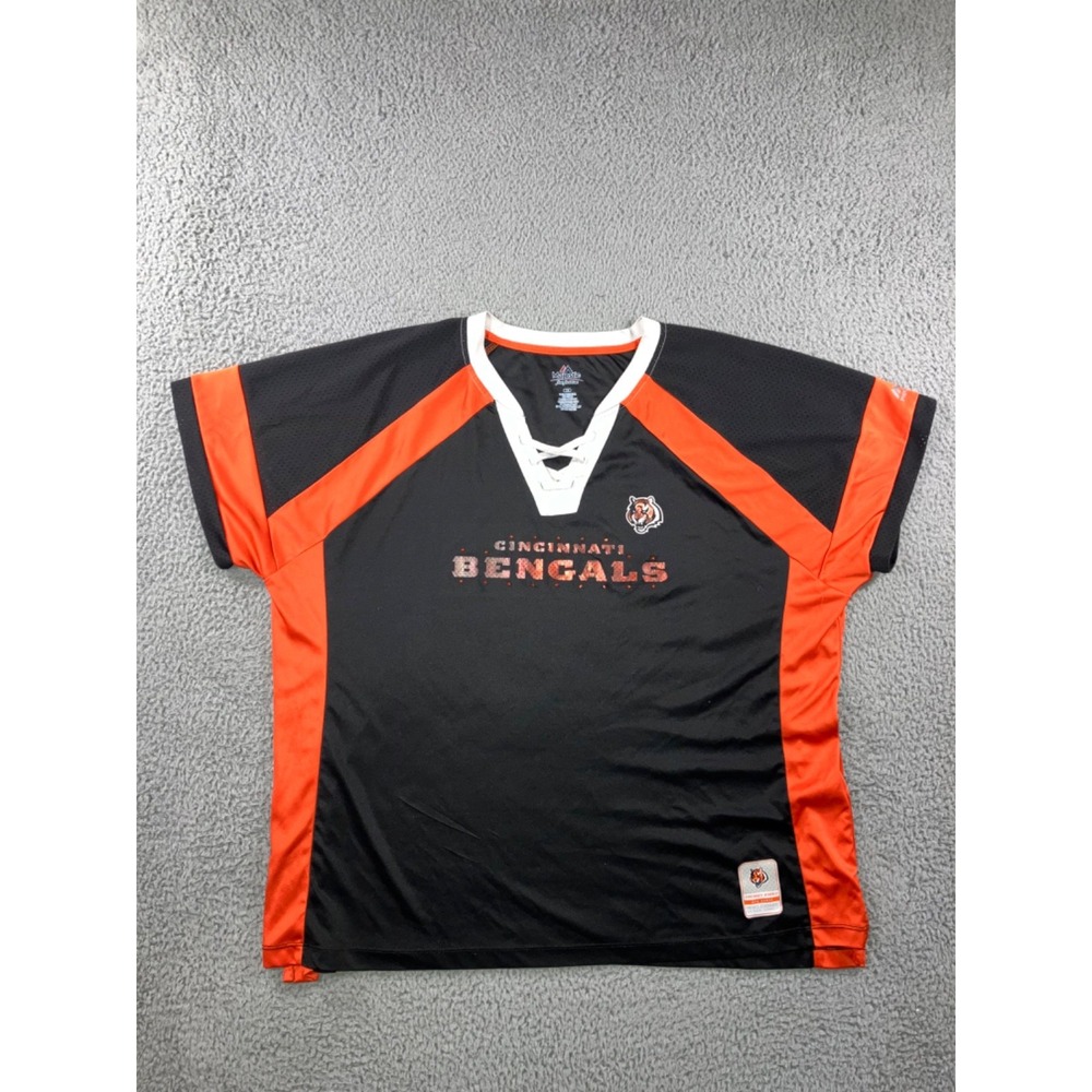 Majestic NFL Cincinnati Bengals Draft Me V‎ Neck Shirt Women 2X Short Sleeve